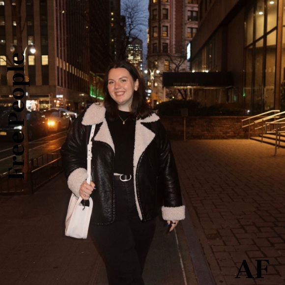 Free People Kaja Vegan Leather Black and Cream Teddy Jacket XL New - Picture 5 of 10